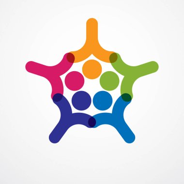 Takım çalışması iş birliği ve işbirliği basit geometrik elementlerle yaratıldı. Vektör simgesi ya da logo. Arkadaşlık rüya takımı, birleşik mürettebat renkli tasarım..