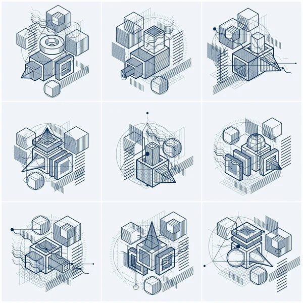 Compositions Abstraites Formes Arrière Plans Isométriques Vectoriels Compositions Cubes Hexagones — Image vectorielle