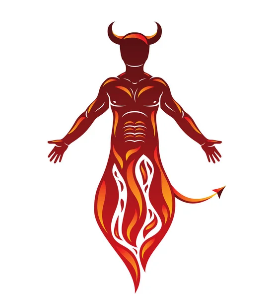 Vecteur Humain Flamme Mystique Infernal Cornu Satan Mauvais Esprit — Image vectorielle