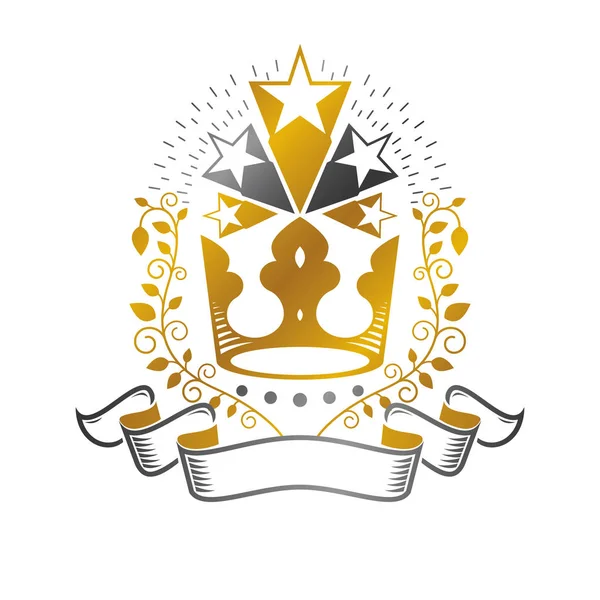 Görkemli Taç Amblemi Hanedan Arması Dekoratif Logo Vektör Illüstrasyon Izole — Stok Vektör
