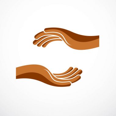 El bakım koruma, ihale ve savunan insan eli kopya içinde yazmanız için bir alan öğe veya metin ile tasarım vektör.