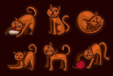 Sevimli çizgi doodle kırmızı kedi vektör çizimler cabukşalterli, güzel evde beslenen hayvan çizimleri koleksiyonu.