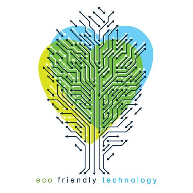 Vektör Illustration şekil kalp, teknoloji ve bilim kavramsal tasarım fütüristik ağacında. Ekoloji koruma kavramı.