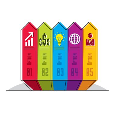 Infographics öğesi, vektör düzenini farklı renk beş afiş, beş şeritler görsel sunum seçenekleri bileşimi.