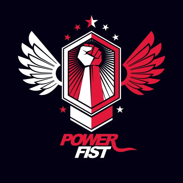 Kaslı adam vektör çizim güçlü yumruk. En iyi savaşçı vektör simgesi, zafer kavramı.