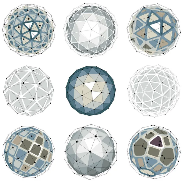 Vektorové Digitální Drátový Sférické Objekty Pomocí Různých Geometrické Charakteristiky Polygonální — Stockový vektor