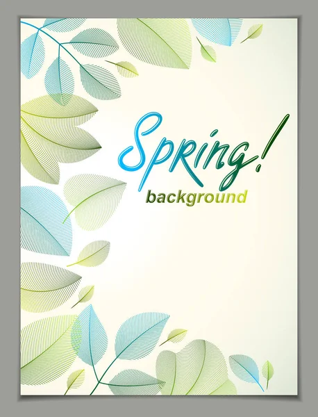 Spring Vertical Banner Design Vector Green Fresh Leaves Floral Beautiful — Stock Vector