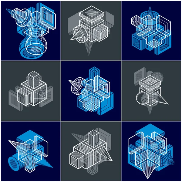 Abstract Construction Isometric Designs Collection Vector Set — Stock Vector
