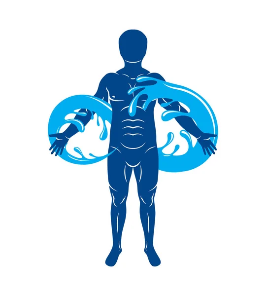 Векторна Графічна Ілюстрація Язової Людини Містичний Посейдон Складений Безмежного Символу — стоковий вектор