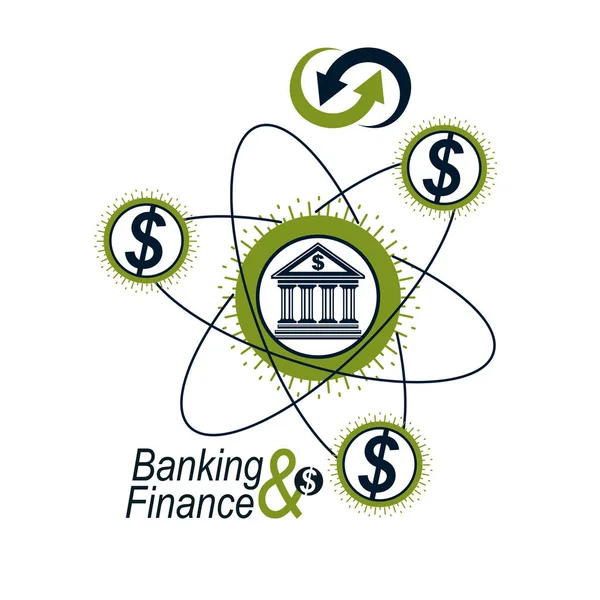金融の概念ロゴ 固有ベクトル記号 銀行システム グローバル金融システムです お金の循環 — ストックベクタ