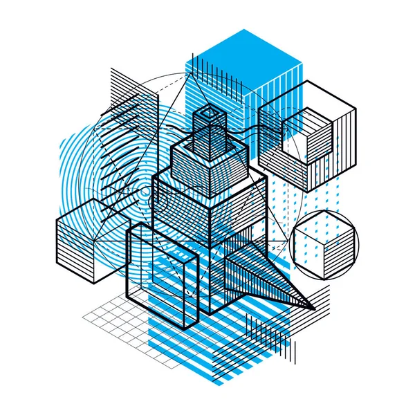 Fundo Isométrico Abstrato Layout Vetorial Composição Cubos Hexágonos Quadrados Retângulos — Vetor de Stock