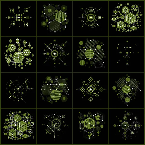 Conjunto Fondos Modulares Vectores Verdes Bauhaus Creados Partir Simples Figuras — Archivo Imágenes Vectoriales