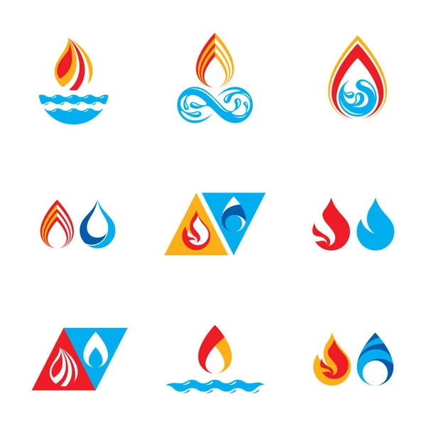 一套自然力量标志 水和火元素的构成 用于广告的矢量插图 — 图库矢量图片