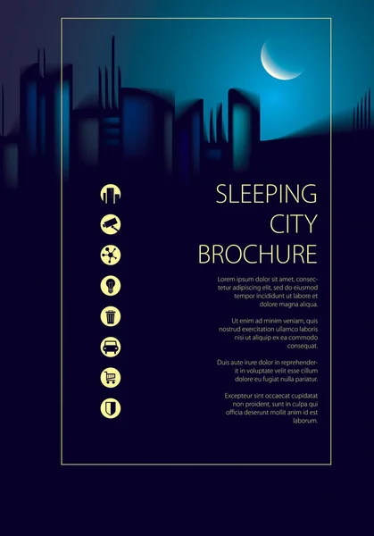 Night City Skyline Traveling Tourist Guide Book Brochure Flyer Cover — Stock Vector