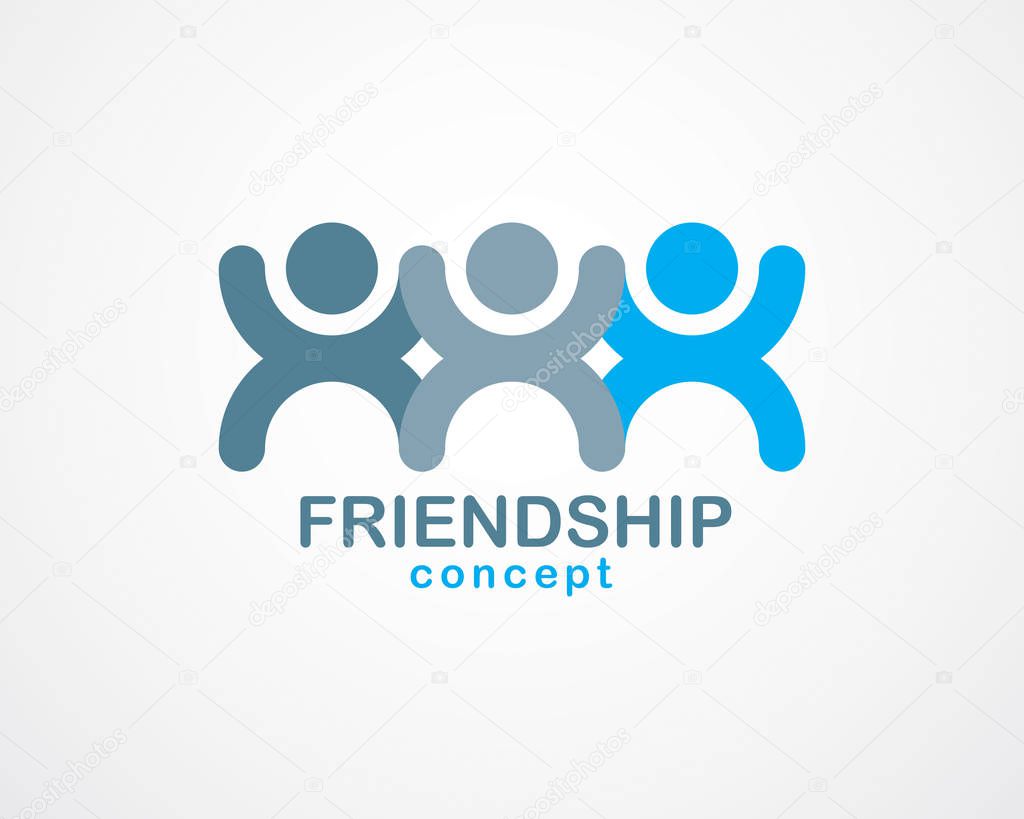 Teamwork businessman unity and cooperation concept created with simple geometric elements as a people crew. Vector icon or logo. Friendship dream team, united crew blue design.