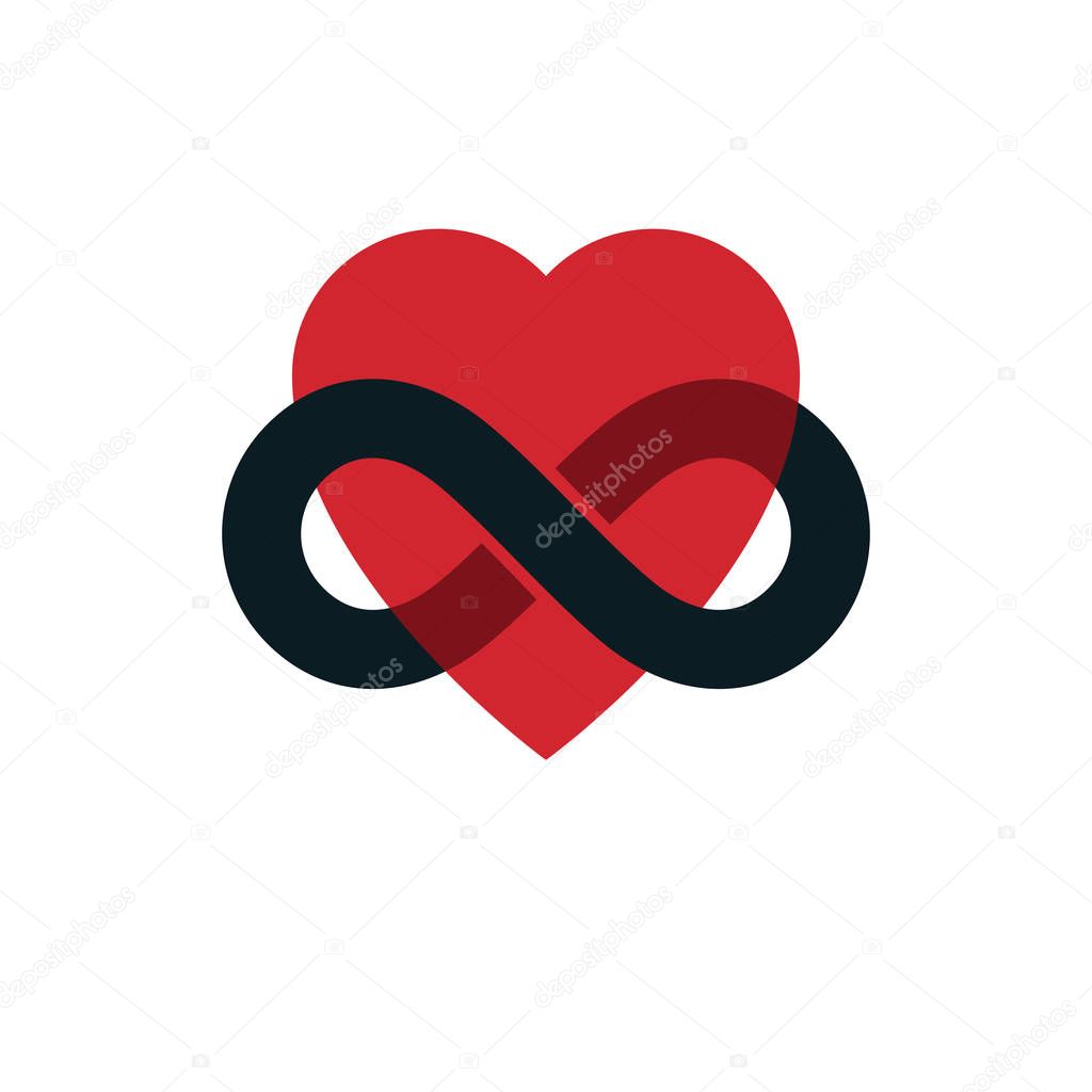 Timeless Love concept, vector symbol created with infinity loop sign and heart.