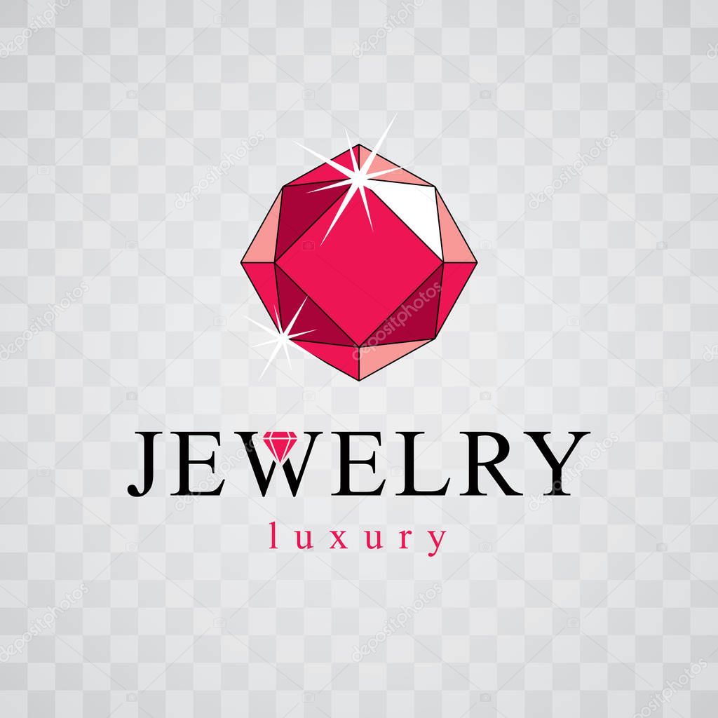 Vector glossy red ruby. Brilliant jewelry sign emblem, illustration.