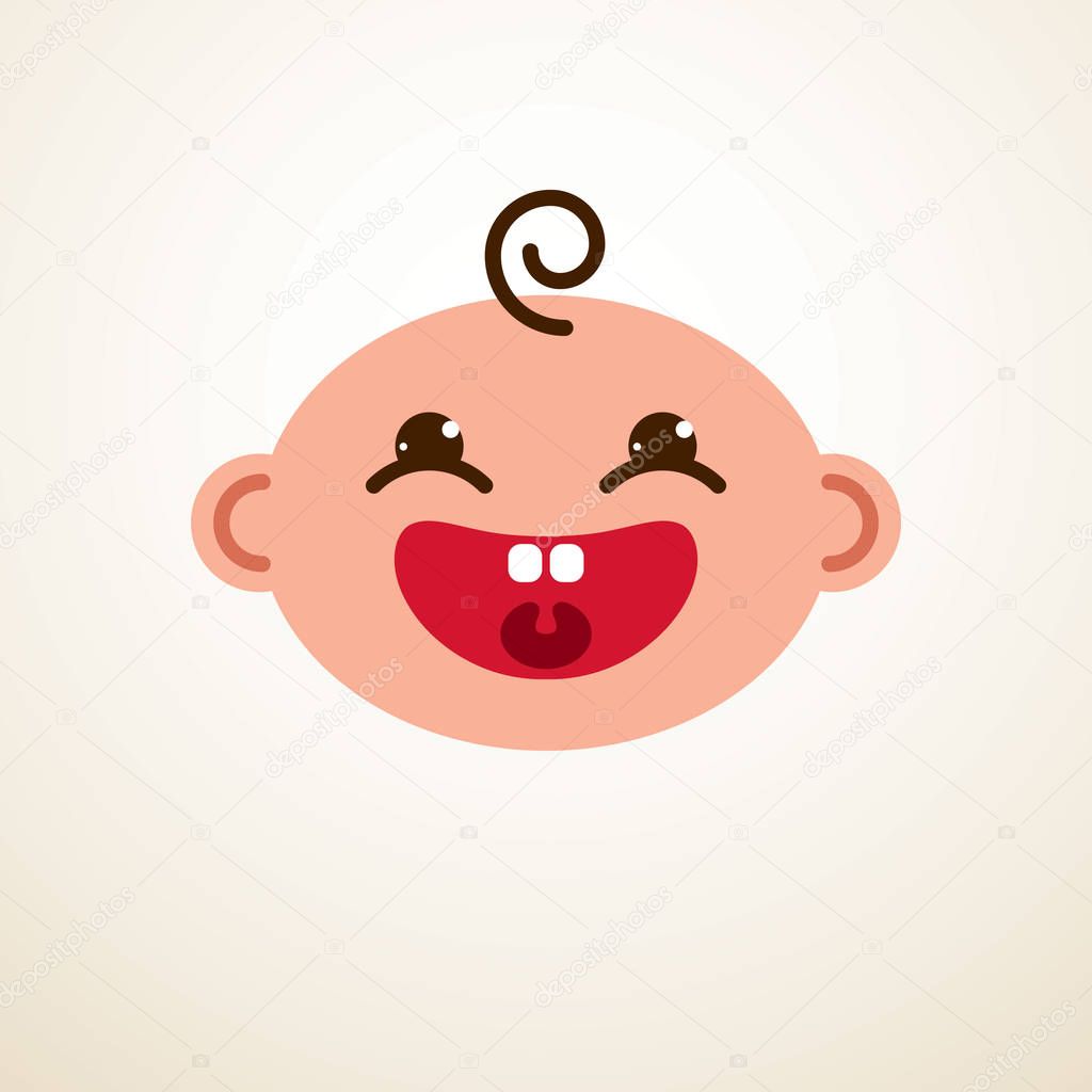 Cute baby cartoon vector flat icon, adorable happy and smiling child emoji.