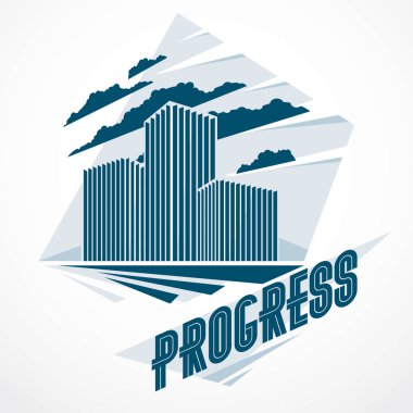 İş geliştirme, modern mimari vektör çizimi. Gayrimenkul ofis merkezi tasarımı. Büyük şehirde 3D fütüristik cephe. Logo ya da simge olarak kullanılabilir.