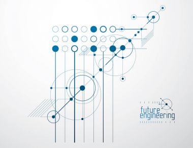 Mekanik şema, daireli vektör mühendisliği çizimi ve mekanizmanın geometrik parçaları. Teknik plan web tasarımında ve duvar kağıdı veya arkaplan olarak kullanılabilir. 