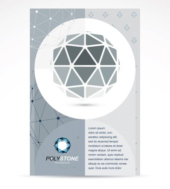 Yeni teknoloji temalı kitapçık kapağı tasarımı, ön sayfa. Soyut geometrik 3d siyah beyaz nesne, modern dijital teknoloji ve bilim temalı vektör illüstrasyonu.