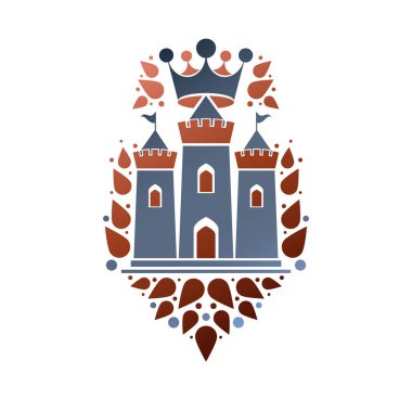 Hanedan arması, vintage vektör çizim. İzole beyaz zemin üzerine eski tarzı Retro kale logosu.