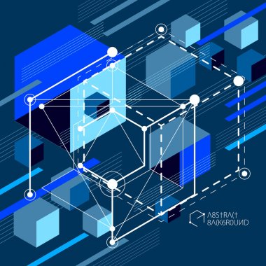 Basit geometrik figürler, simge, sanat koyu mavi arka plan ile soyut vektör kompozisyon. Teknik planı, taslak kullanılmak üzere grafik ve web tasarım mühendislik soyut. 