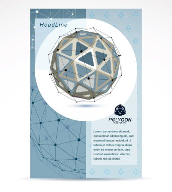 Afiş reklam iletişim teknolojileri. 3D poligonal tek renkli geometrik yönlü nesne, vektör soyut tasarım öğesi