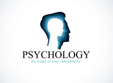 Psychology vector logo created with man head profile and little child boy inside, inner child concept, origin of human individuality and psychic problems. Psychotherapy and psychoanalysis concept. clipart