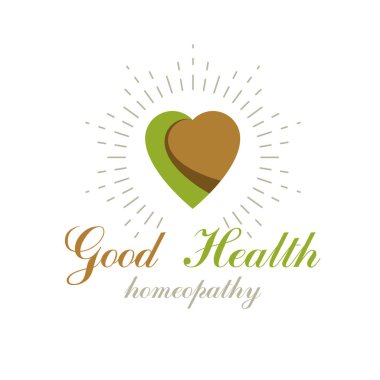 Vektör kalp şekli yeşil yaprakları ile oluşur. Alternatif Tıp kavramsal sembol olarak Fitoterapi logo sağlık işinde kullanılabilir.