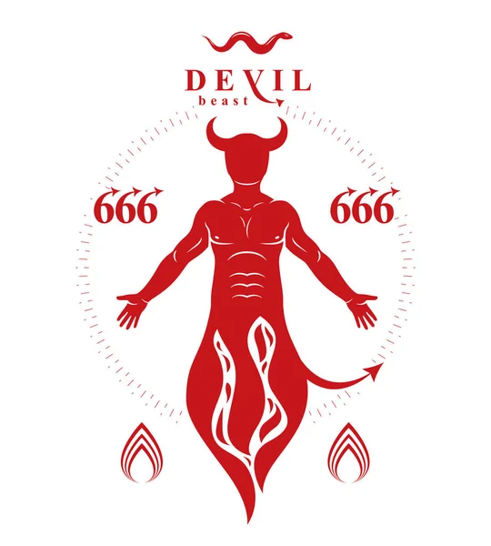 肌肉人的矢量图解来源于火 神秘的地狱恶魔 角质路西法 邪恶的力量 — 图库矢量图片