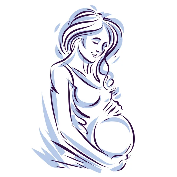 有吸引力的孕妇身体剪影图画 矢量插图的母亲 要抚她的肚子 快乐和爱抚的概念 — 图库矢量图片