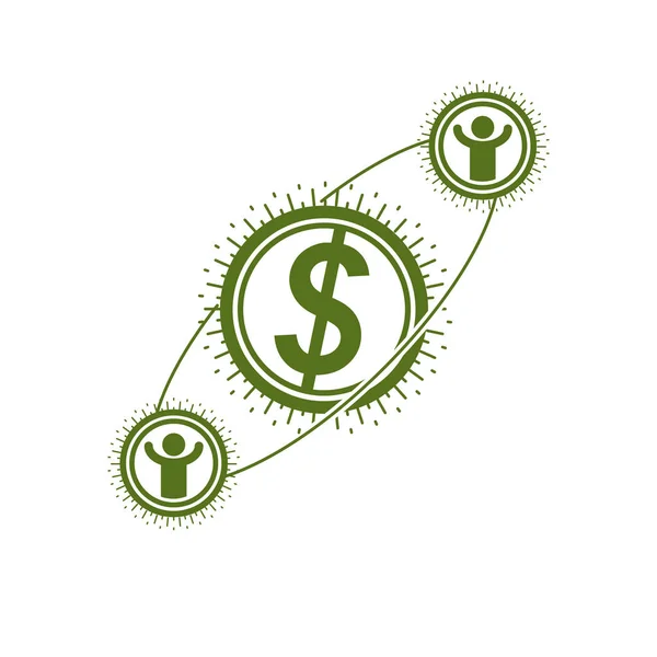 グローバルな金融システム概念ロゴ 固有ベクトル記号 ドル記号 お金の循環 — ストックベクタ