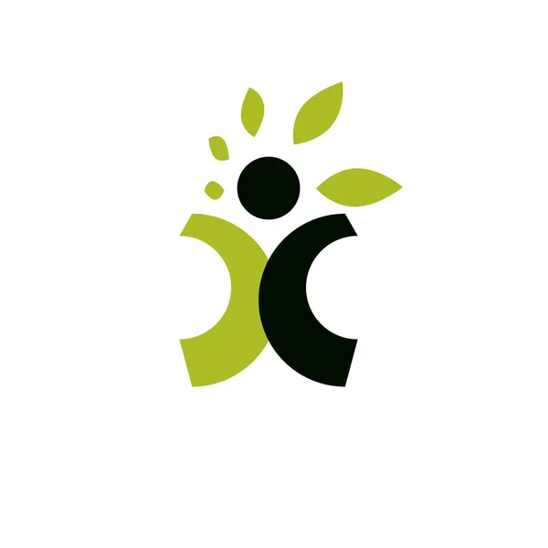 Ilustração Vetorial Humano Abstrato Feliz Com Alcançar Ideia Verde Logotipo —  Vetores de Stock