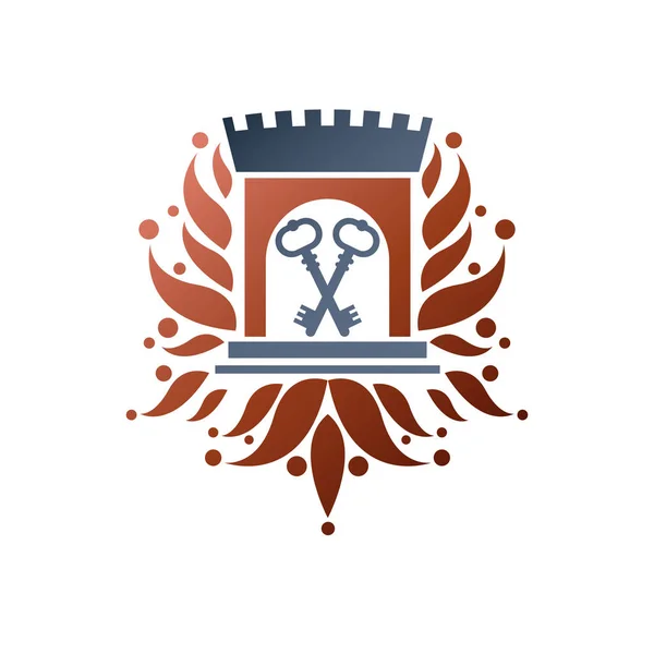 Fortaleza Medieval Ilustración Vectorial Aislada Decorativa Logo Fortaleza Antigua Estilo — Vector de stock