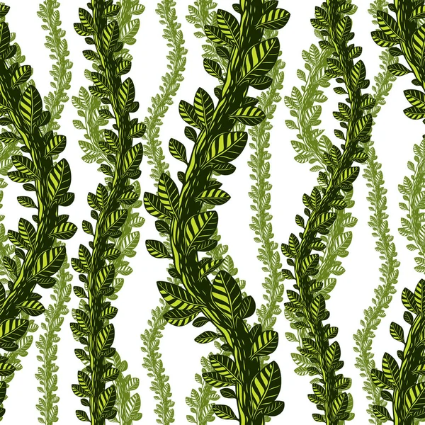 Floral Seamless Pattern Leaves Branches Vector Green Fabric Background Tangled — Stock Vector