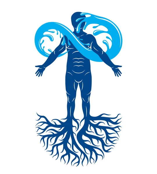 Vector Illustration Human Being Strong Athlete Tree Roots Limitless Symbol — Stock Vector