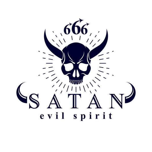 Vektor Schwarz Erschreckend Dead Head Logotyp Mystisches Höllenmaskottchen Gehörnter Satan — Stockvektor