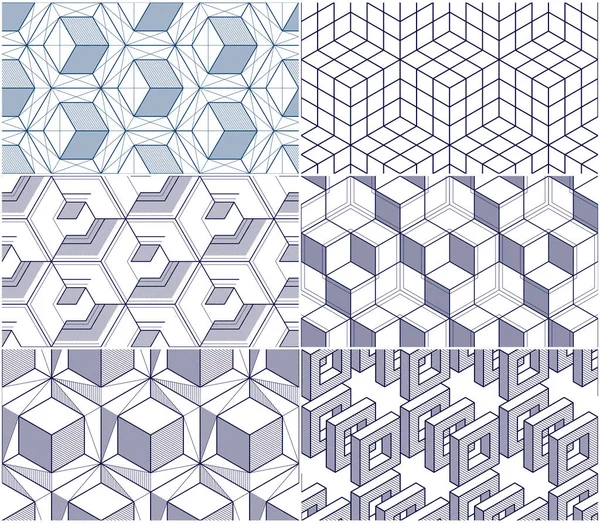 Líneas Geométricas Abstractos Patrones Sin Costura Conjunto Vector Fondos Cubos — Archivo Imágenes Vectoriales