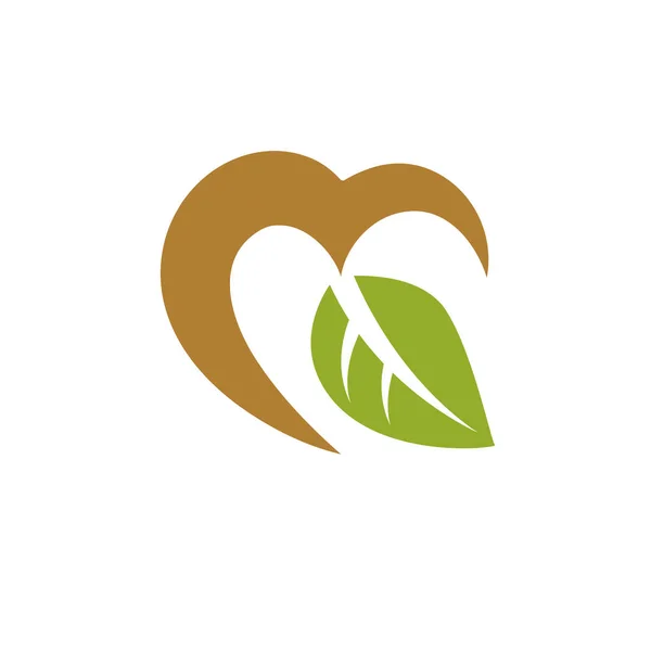 Illustration Vectorielle Cœur Aimant Décoré Feuilles Vertes Métaphore Phytothérapie Emblème — Image vectorielle