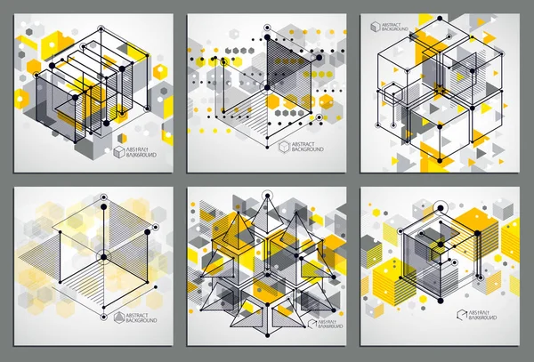 Schéma Mécanique Dessins Ingénierie Vectorielle Jaune Sertis Cubes Éléments Géométriques — Image vectorielle