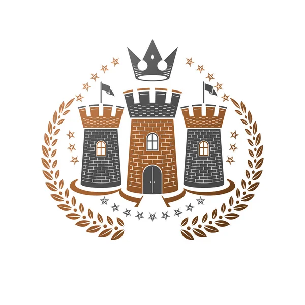 Antiguo Emblema Del Castillo Escudo Heráldico Logotipo Decorativo Ilustración Vectorial — Vector de stock