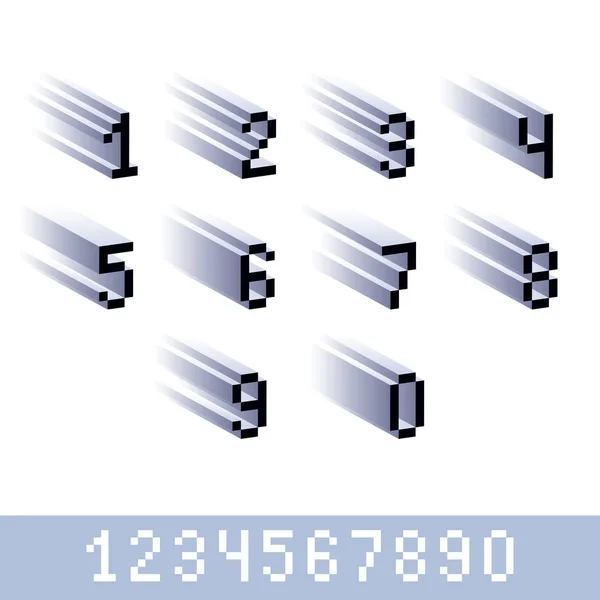 Vector Digits Numerals Created Bit Style Pixel Art Numbers Set — Stock Vector