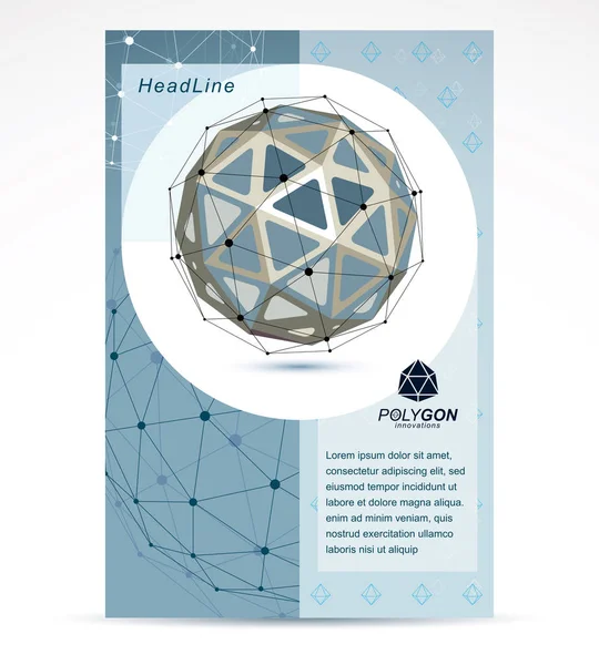 Afiş reklam iletişim teknolojileri. 3D poligonal tek renkli geometrik yönlü nesne, vektör soyut tasarım öğesi