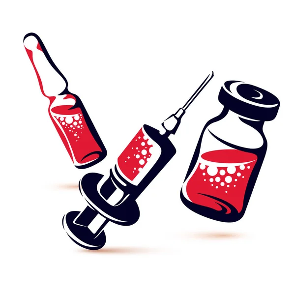 Ilustración Gráfica Vectorial Vial Ampolla Con Medicamento Jeringa Médica Para — Vector de stock