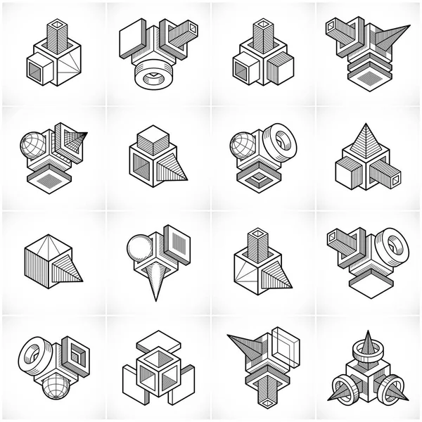 Ensemble Abstrait Formes Tridimensionnelles Dessins Vectoriels — Image vectorielle