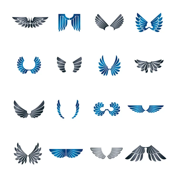 Zestaw Emblematów Skrzydła Wolności Skotnicka Ozdobne Logo Białym Tle Kolekcja — Wektor stockowy