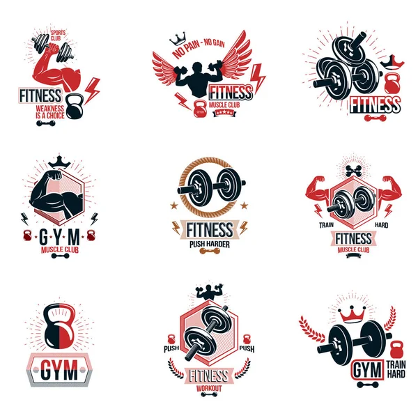 Набор Векторных Тренажерных Залов Логотипов Тренажерных Залов Тяжелой Атлетики Вдохновляющих — стоковый вектор