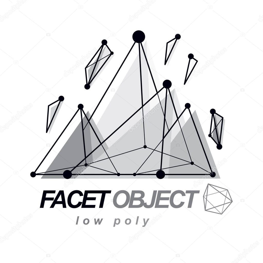 3d polygonal geometric faceted object, vector abstract design element. New technology logotype.