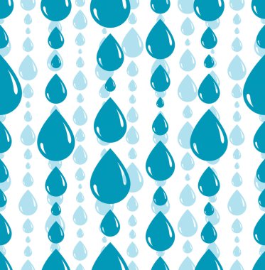 Yağan yağmur damlaları su vektörleri pürüzsüz desen, mavi renkli tekrarlar sonsuz arka plan, damlayan çiy suyu.